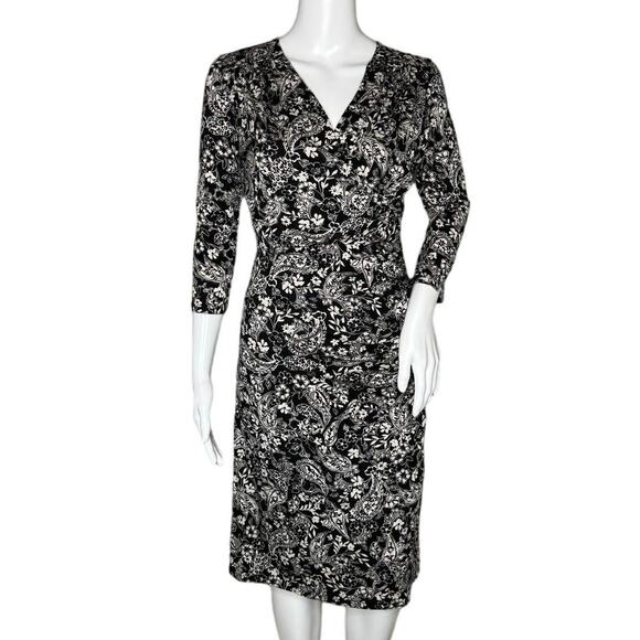 Garnet Hill Dress Womens XS Black White Ditzy Floral Flower Brianna Bloomcore - Picture 1 of 9